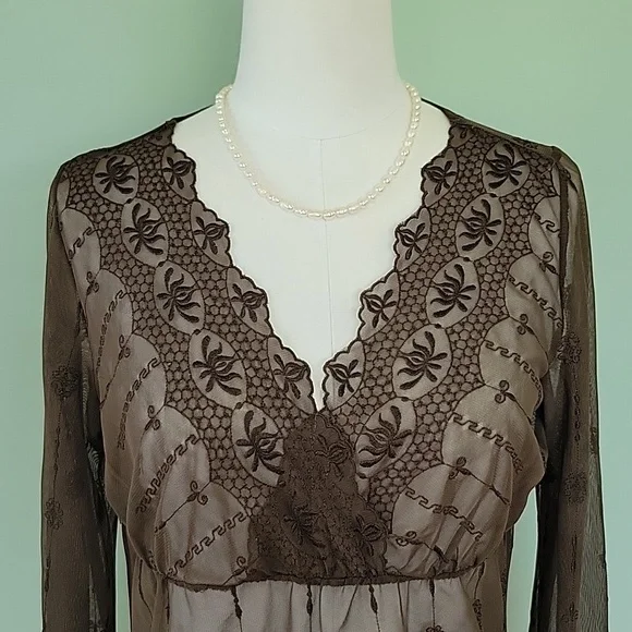 Axcess Y2K Vintage Sheer Lace Blouse - Picture 2 of 7